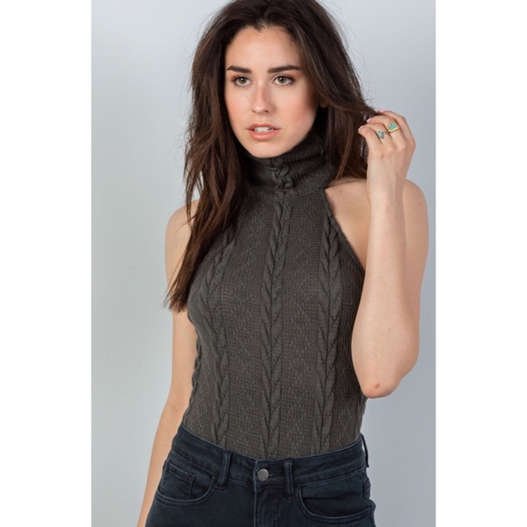 Cable Knit Turtleneck Sleeveless Body Suit - Picture 2 of 3